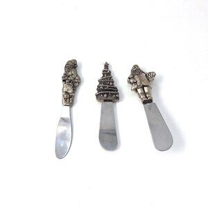 Seagull Pewter Christmas Holiday Spreaders Cheese Knives Circa 1992  - Set of 3